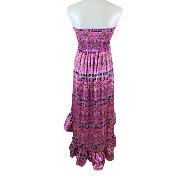 Classique Pink Purple Strapless Maxi Dress S Boho Ruffle Festival Y2K Vibes - Picture 4 of 6